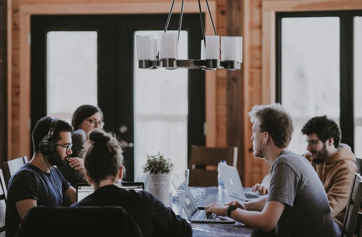 A team working together around a table